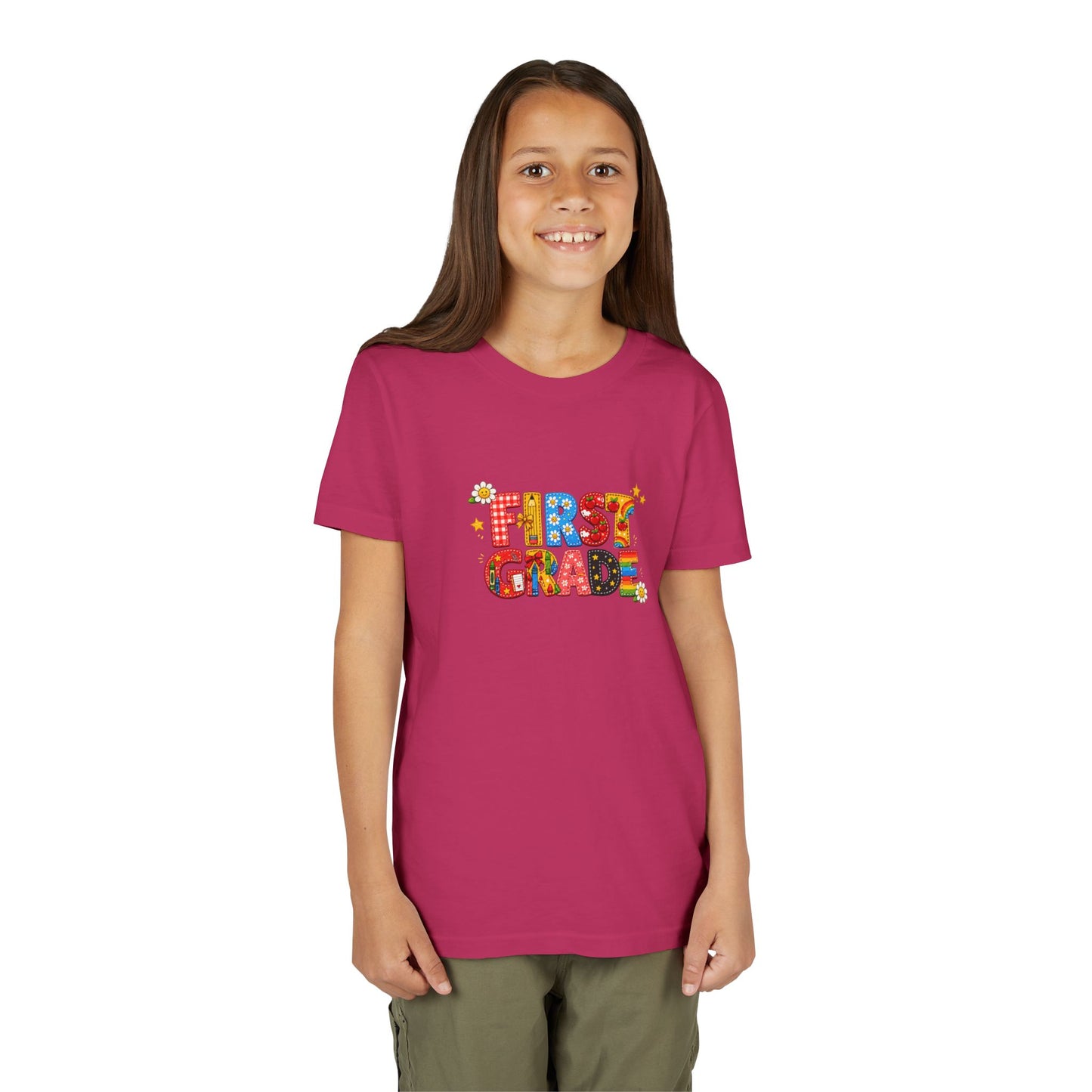 First Grade Colorful Letters Youth Tee | Back to School Kids Shirt