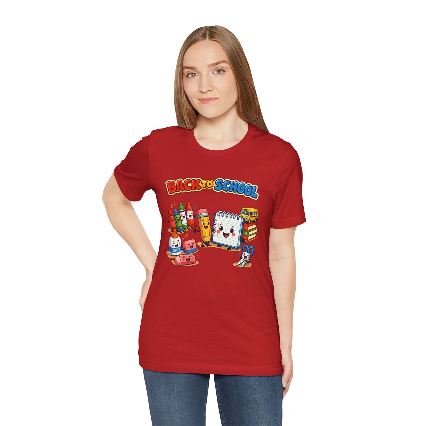 Back to School Cute School Supplies T-Shirt | Crayon Notebook Pencil Bus Tee