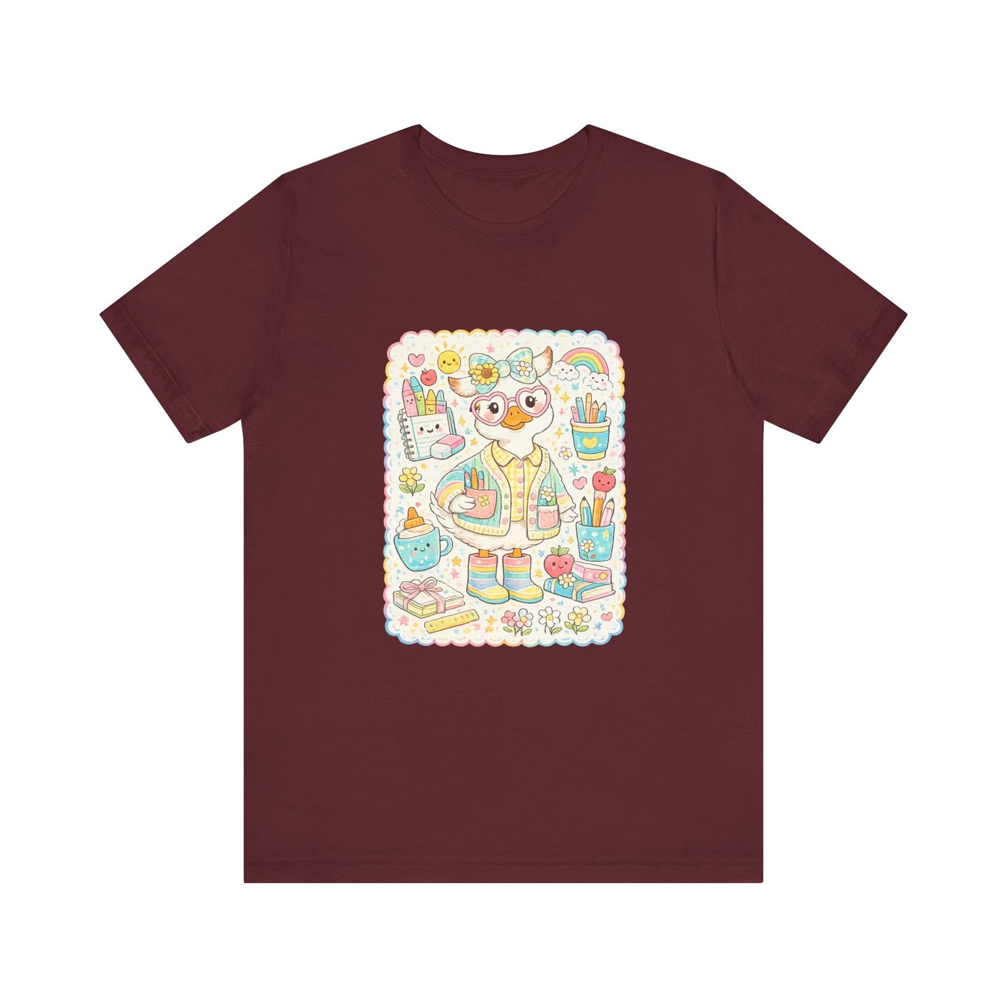 Cute Duck Artist Illustration T-Shirt | Pastel Art Supplies Tee