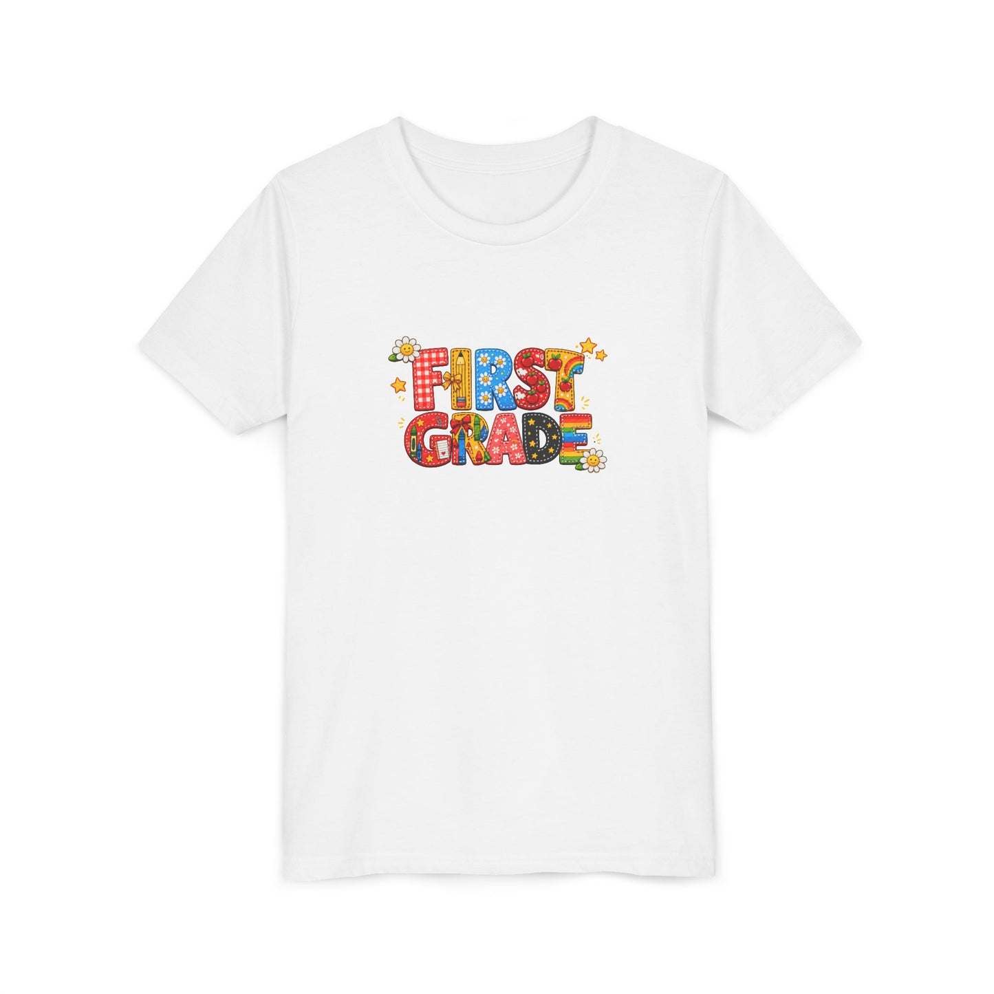 First Grade Colorful Letters Youth Tee | Back to School Kids Shirt