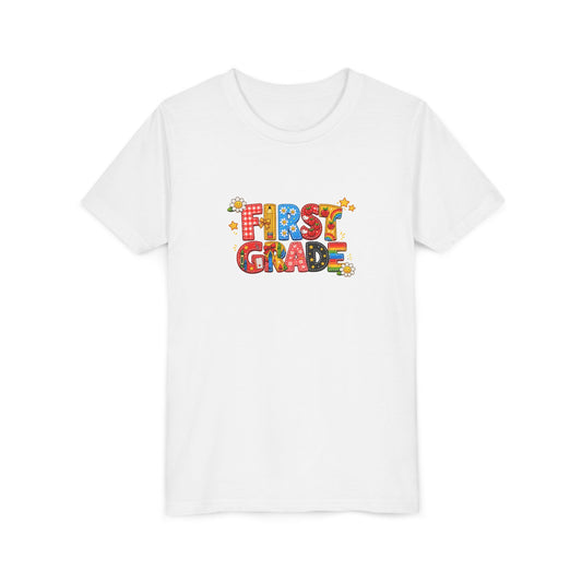 First Grade Colorful Letters Youth Tee | Back to School Kids Shirt