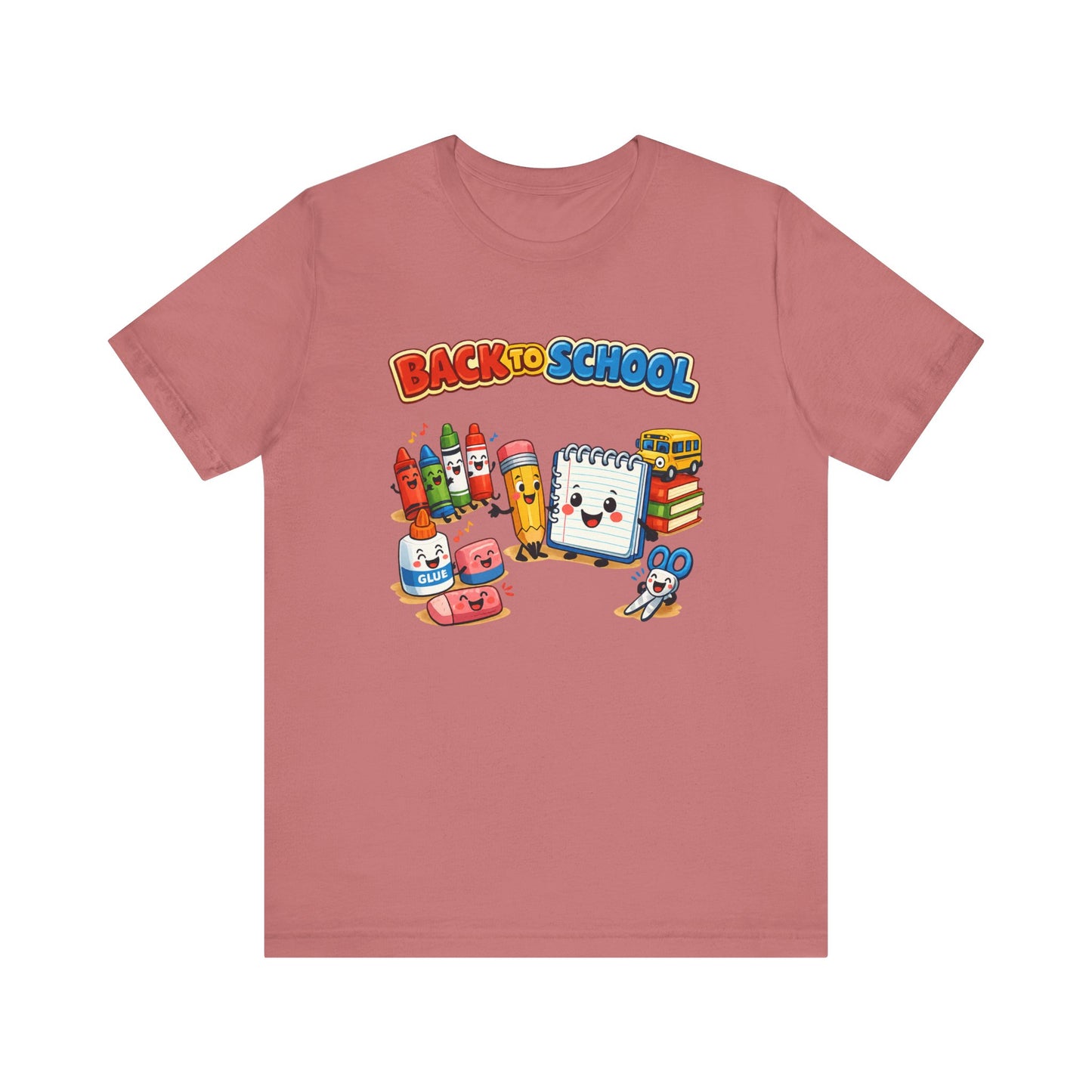 Back to School Cute School Supplies T-Shirt | Crayon Notebook Pencil Bus Tee