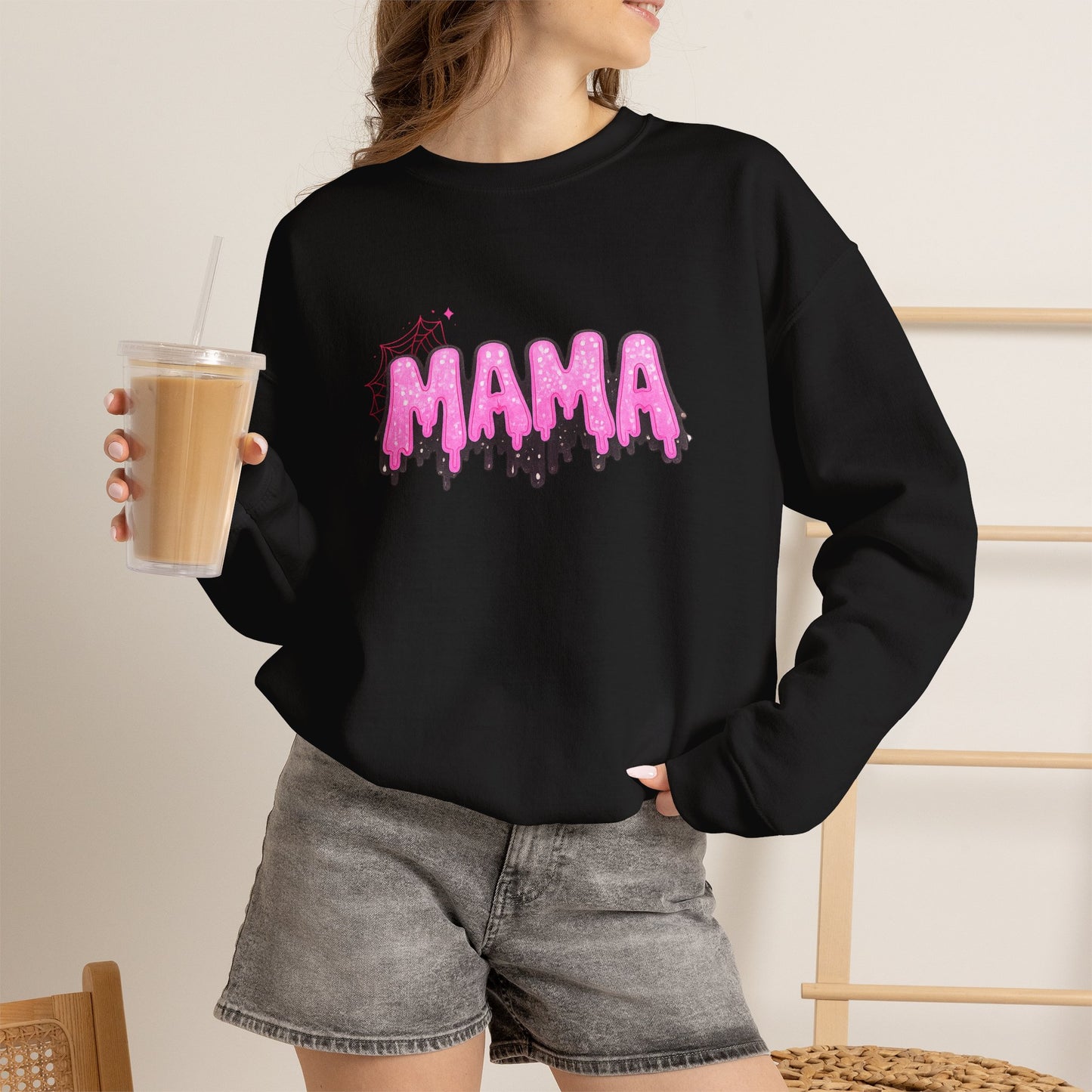 Pink Drippy MAMA Crewneck Sweatshirt | Mom Graphic Pullover