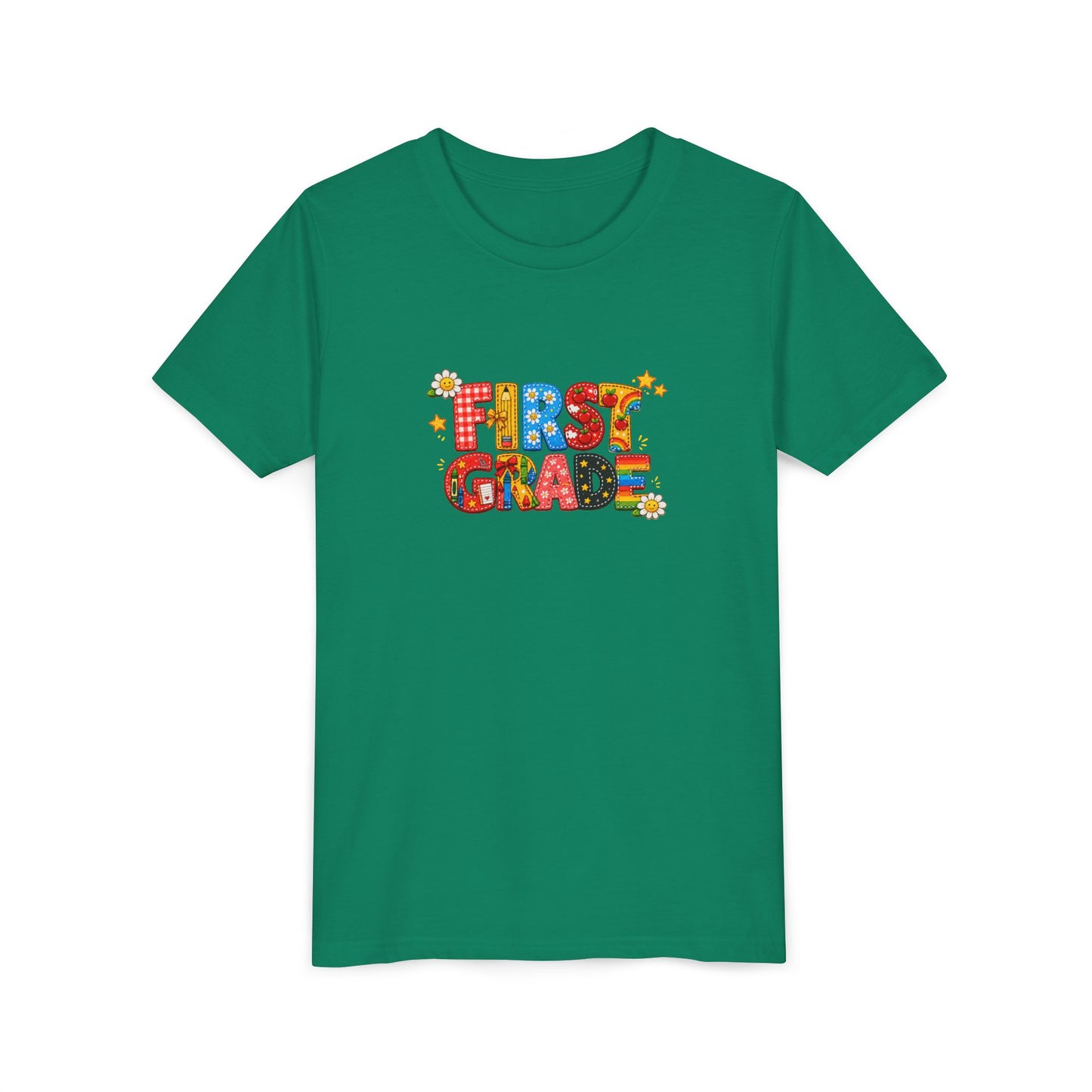 First Grade Colorful Letters Youth Tee | Back to School Kids Shirt