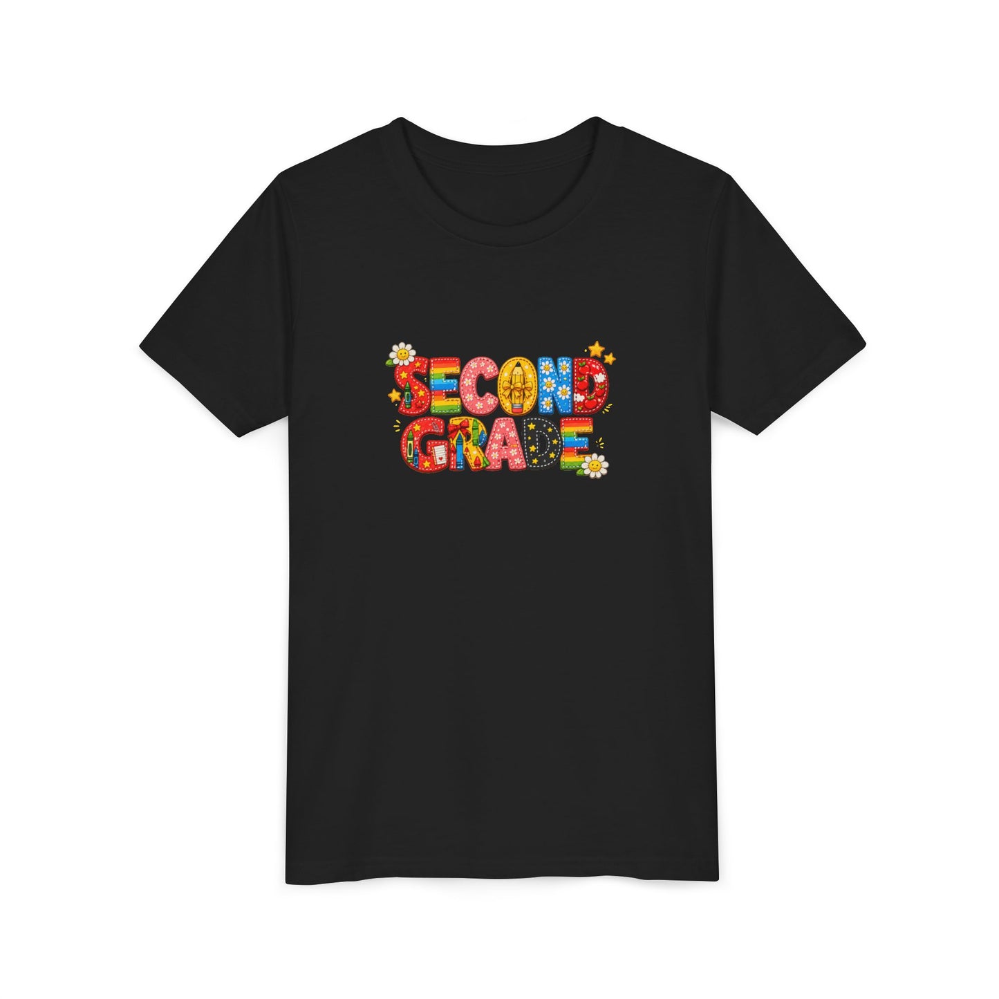 Second Grade Youth Tee | Colorful School Letters, Back-to-School Shirt