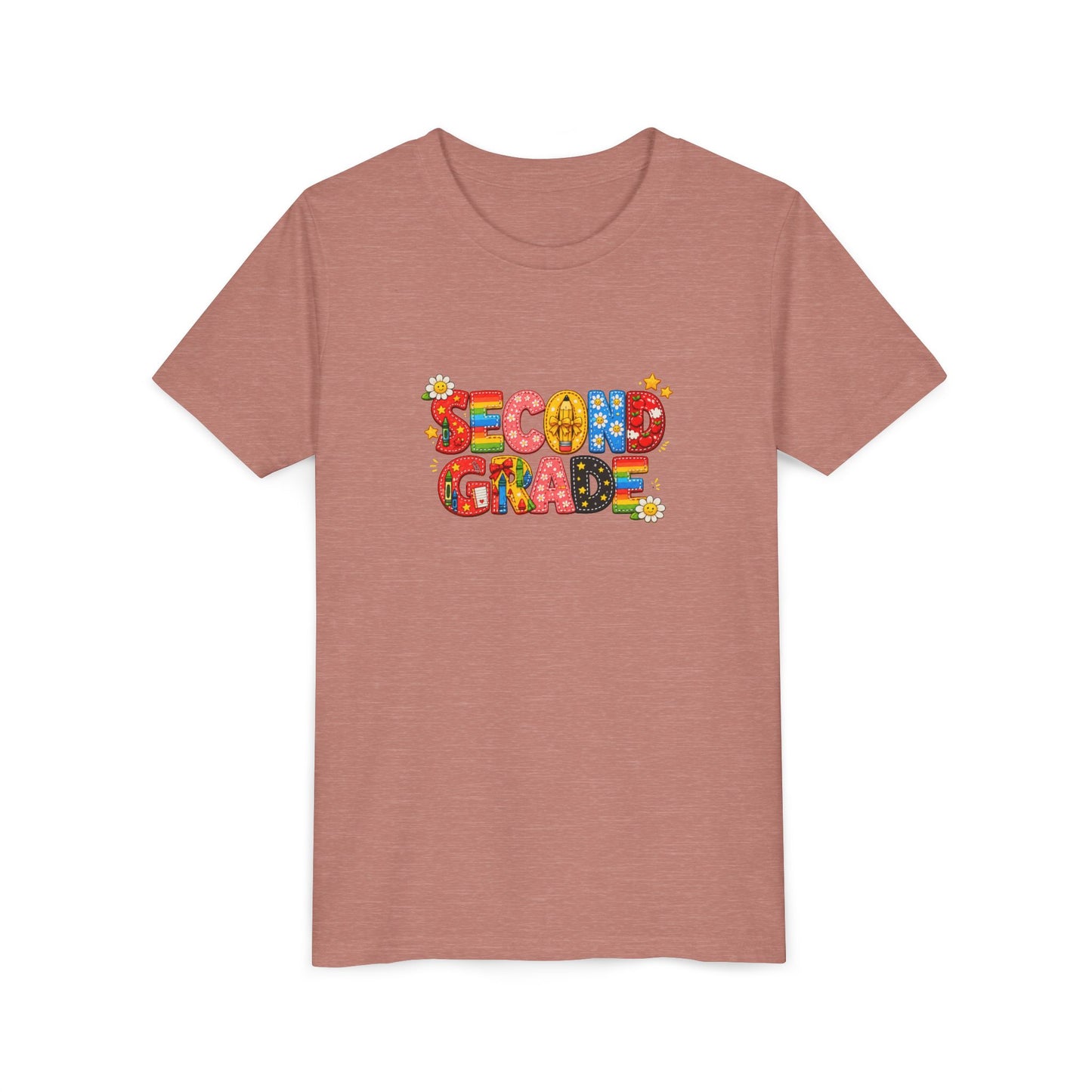 Second Grade Youth Tee | Colorful School Letters, Back-to-School Shirt