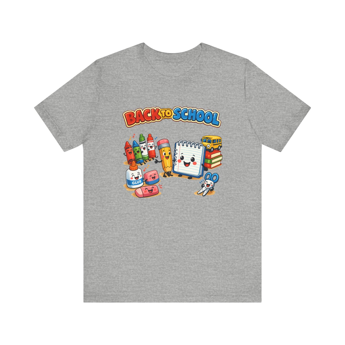 Back to School Cute School Supplies T-Shirt | Crayon Notebook Pencil Bus Tee