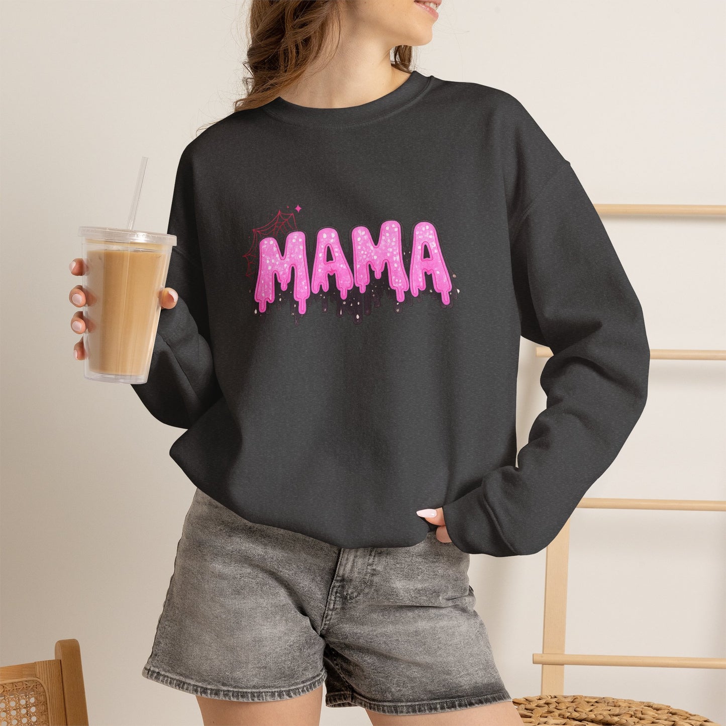 Pink Drippy MAMA Crewneck Sweatshirt | Mom Graphic Pullover