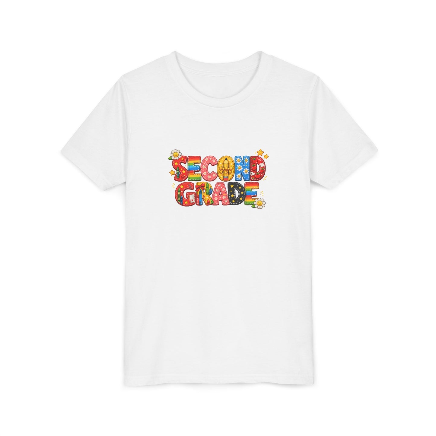 Second Grade Youth Tee | Colorful School Letters, Back-to-School Shirt