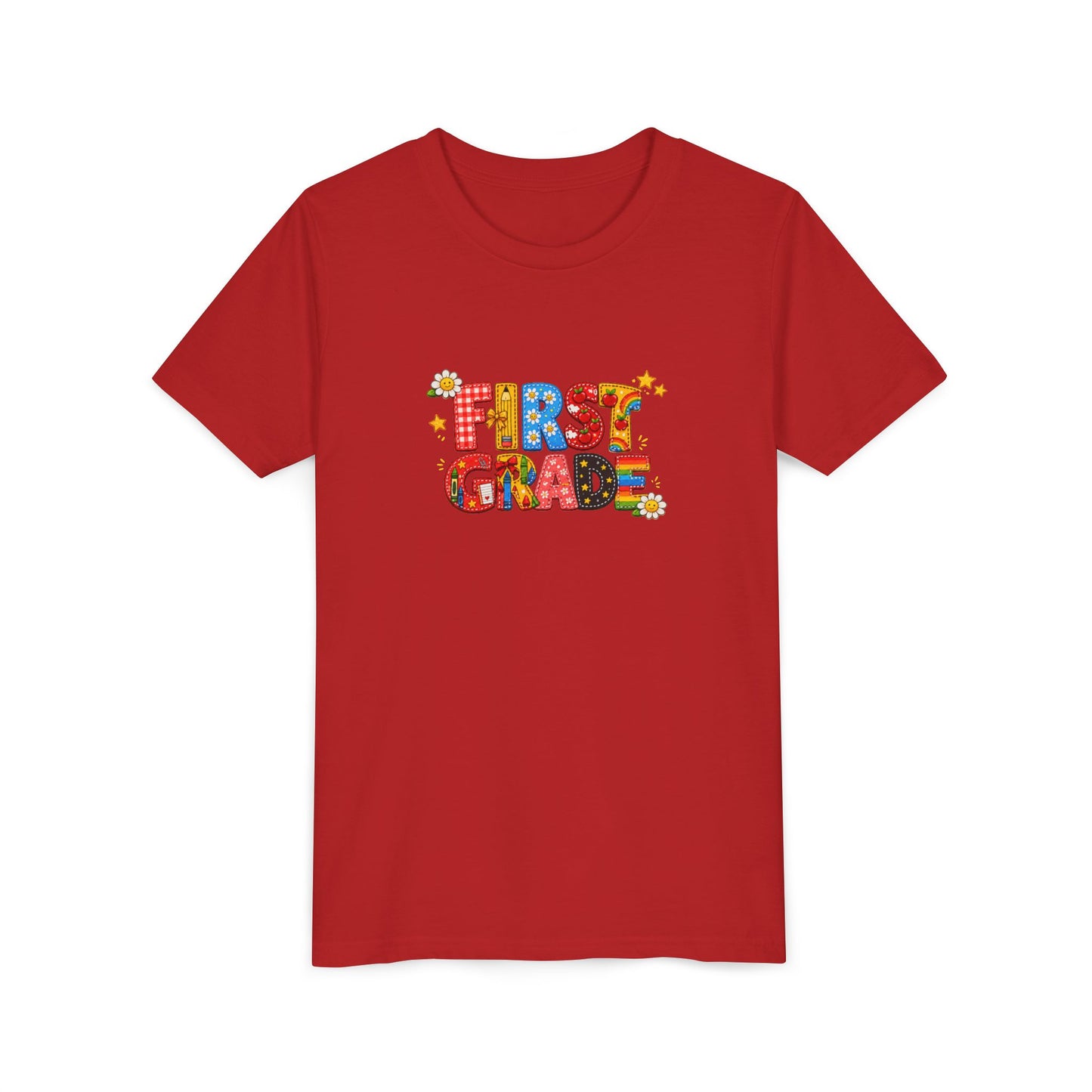 First Grade Colorful Letters Youth Tee | Back to School Kids Shirt