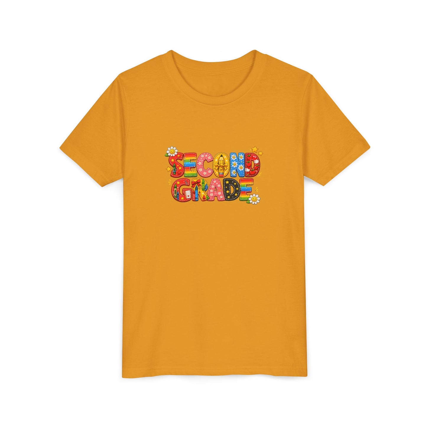 Second Grade Youth Tee | Colorful School Letters, Back-to-School Shirt