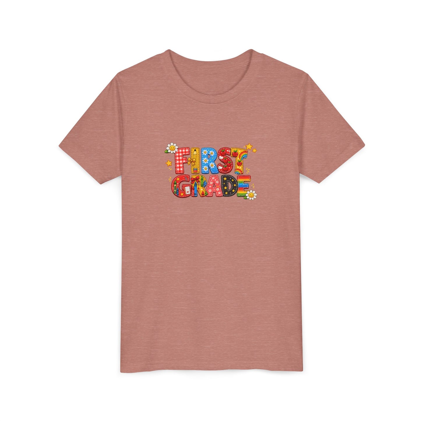First Grade Colorful Letters Youth Tee | Back to School Kids Shirt