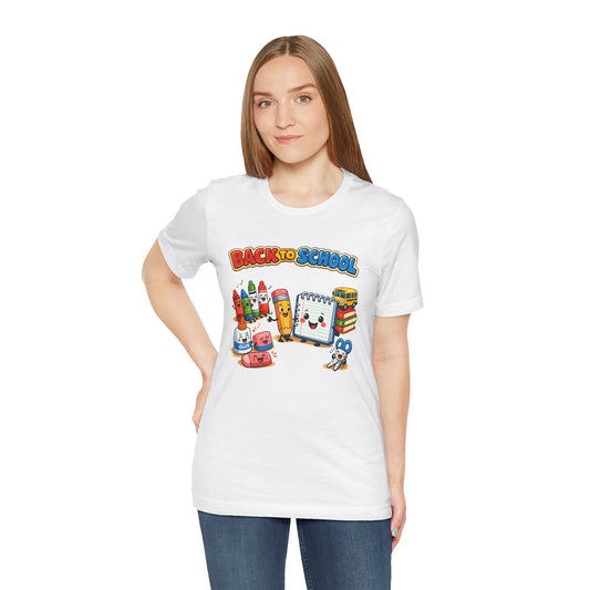 Back to School Cute School Supplies T-Shirt | Crayon Notebook Pencil Bus Tee