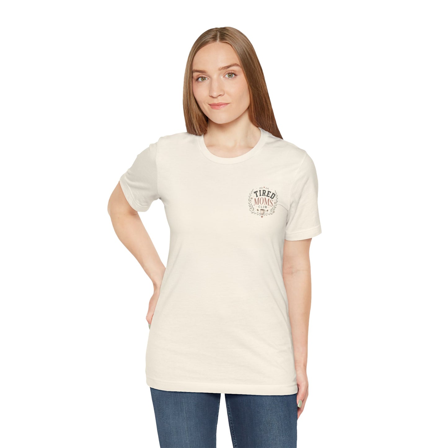 Tired Mom Tee | Pocket Floral Badge, Short Sleeve T-Shirt