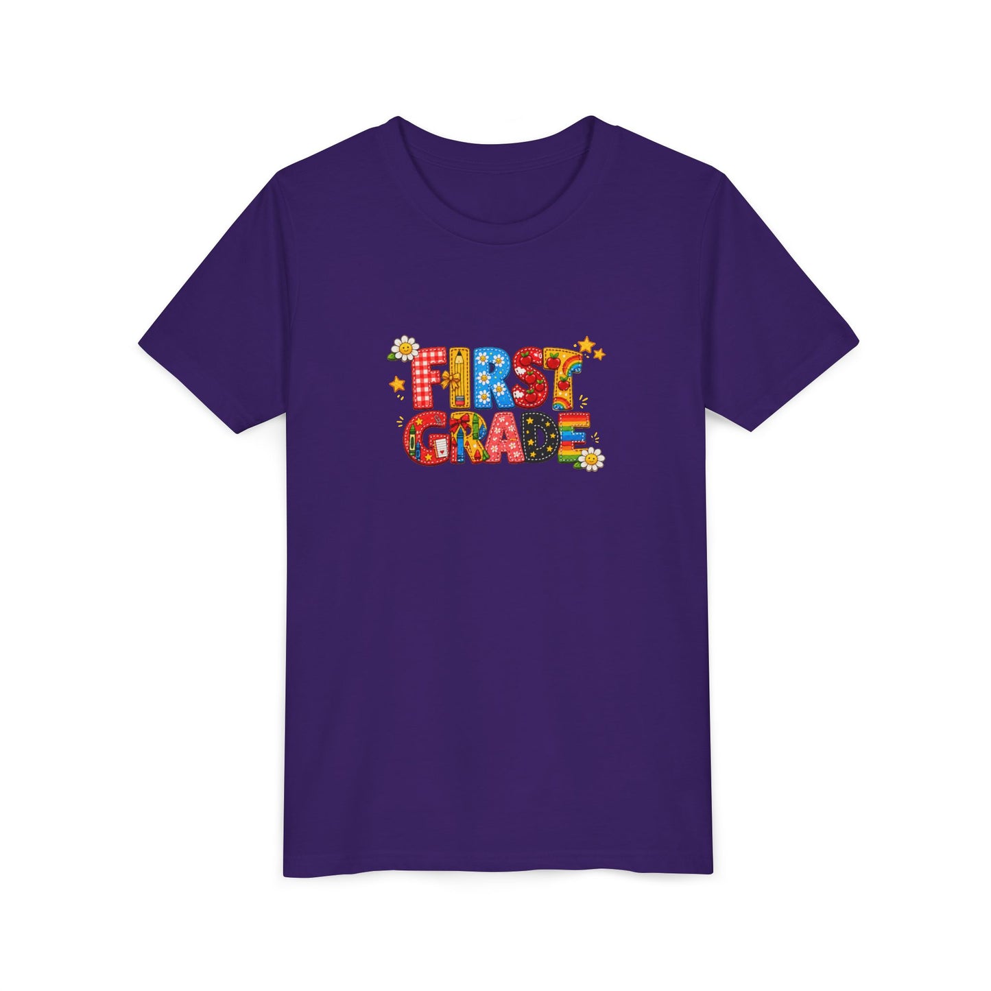 First Grade Colorful Letters Youth Tee | Back to School Kids Shirt