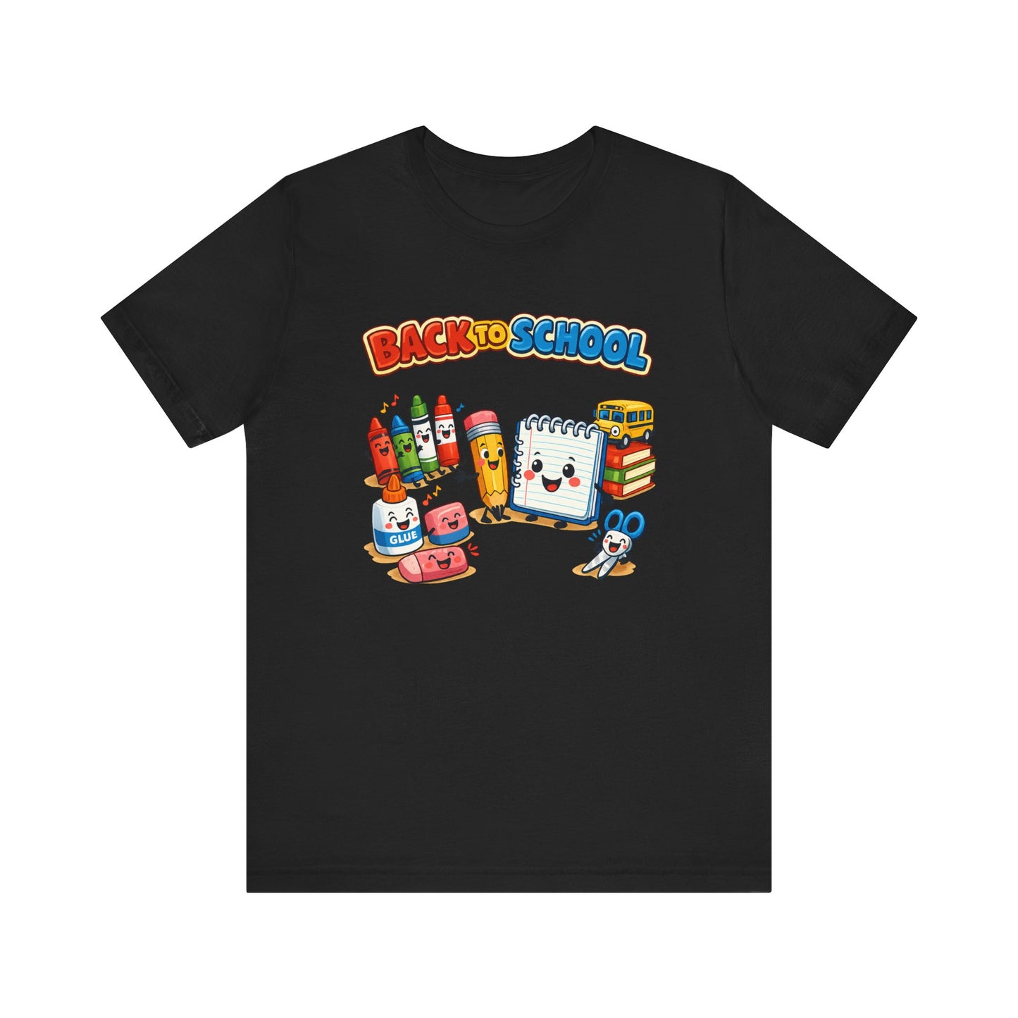 Back to School Cute School Supplies T-Shirt | Crayon Notebook Pencil Bus Tee