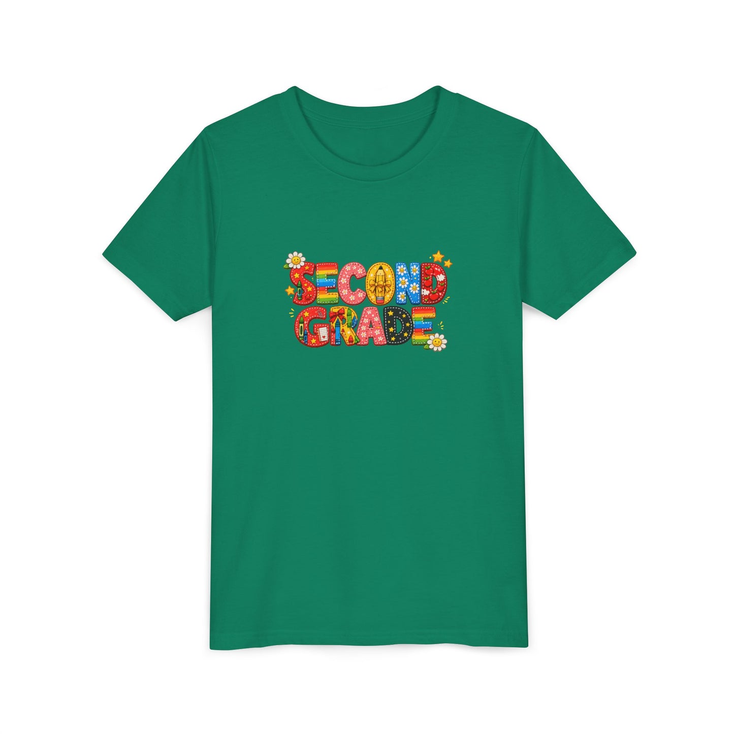 Second Grade Youth Tee | Colorful School Letters, Back-to-School Shirt