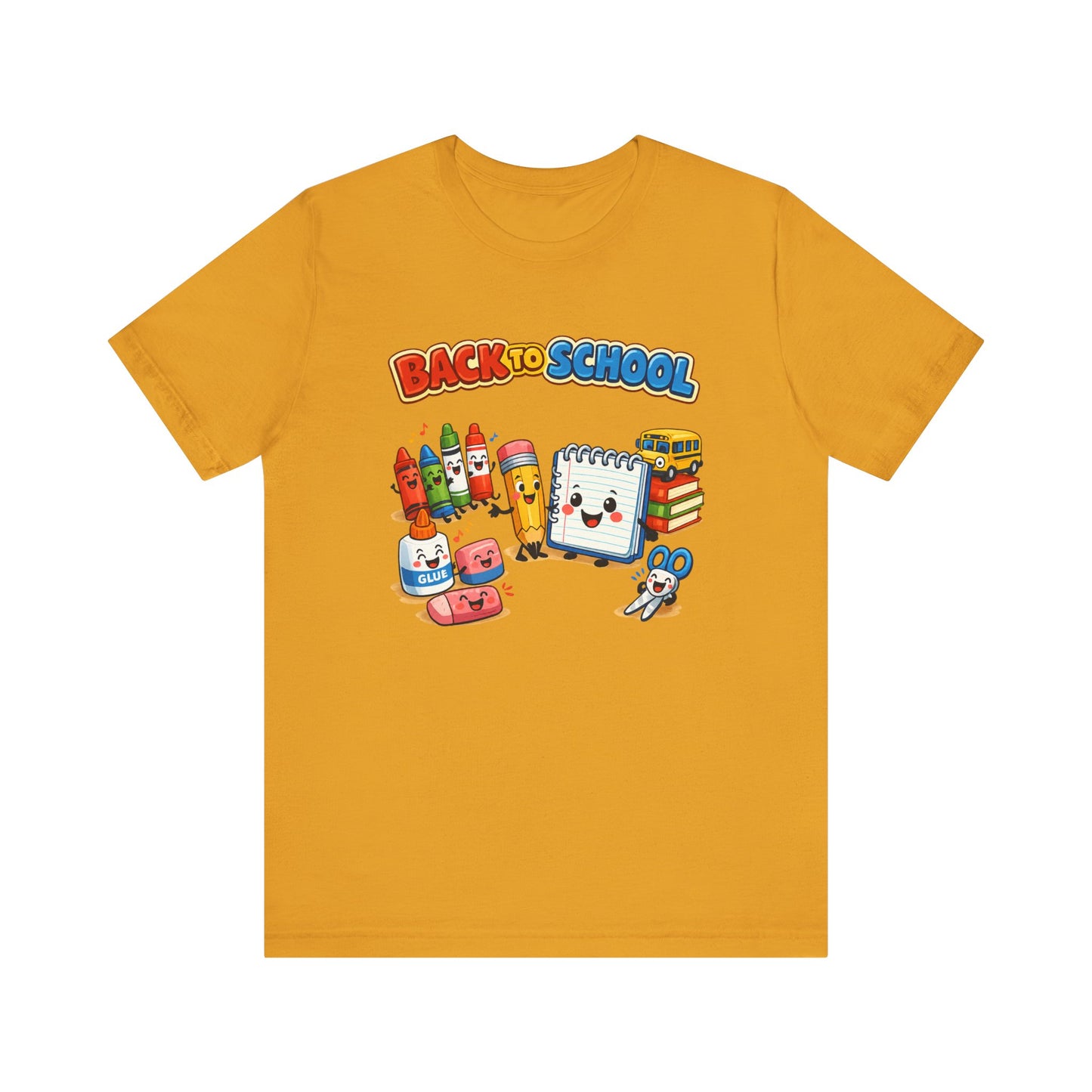 Back to School Cute School Supplies T-Shirt | Crayon Notebook Pencil Bus Tee