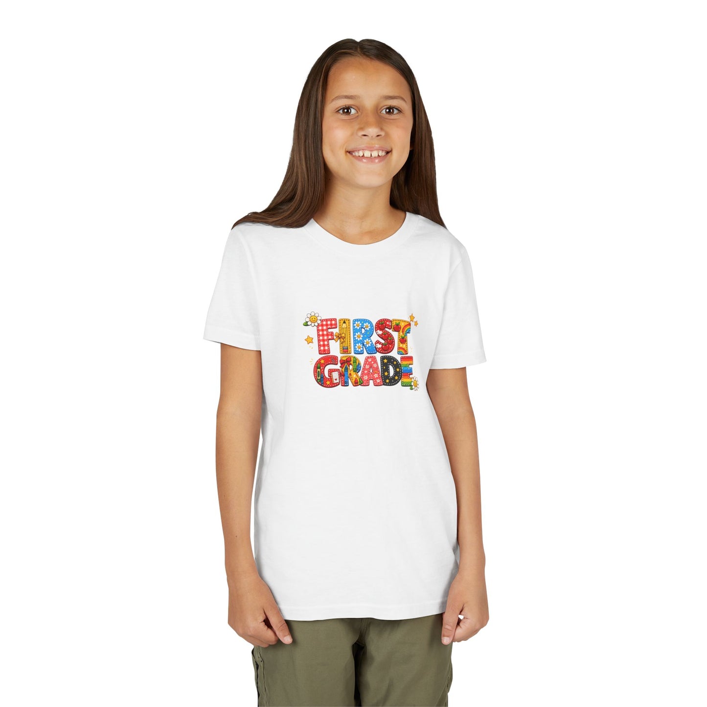 First Grade Colorful Letters Youth Tee | Back to School Kids Shirt