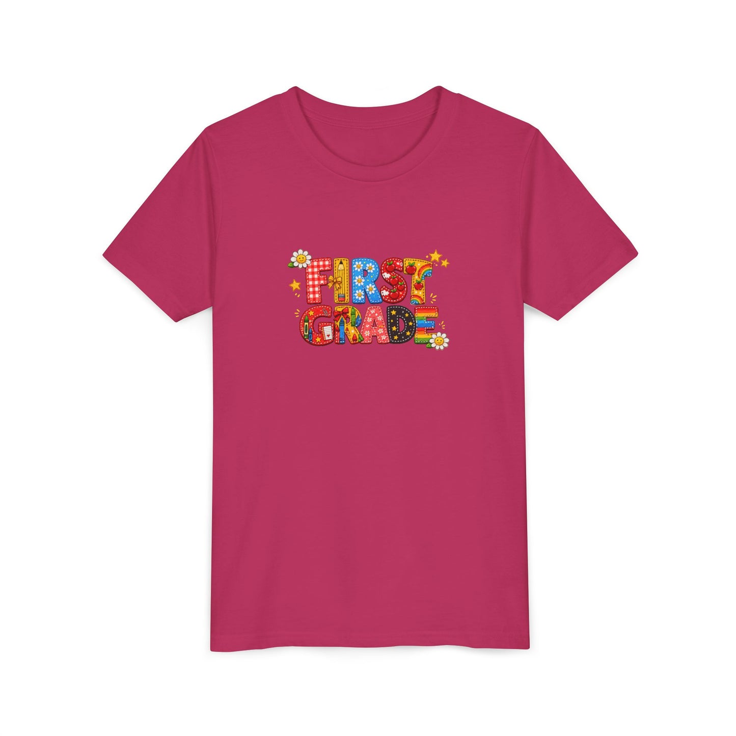 First Grade Colorful Letters Youth Tee | Back to School Kids Shirt