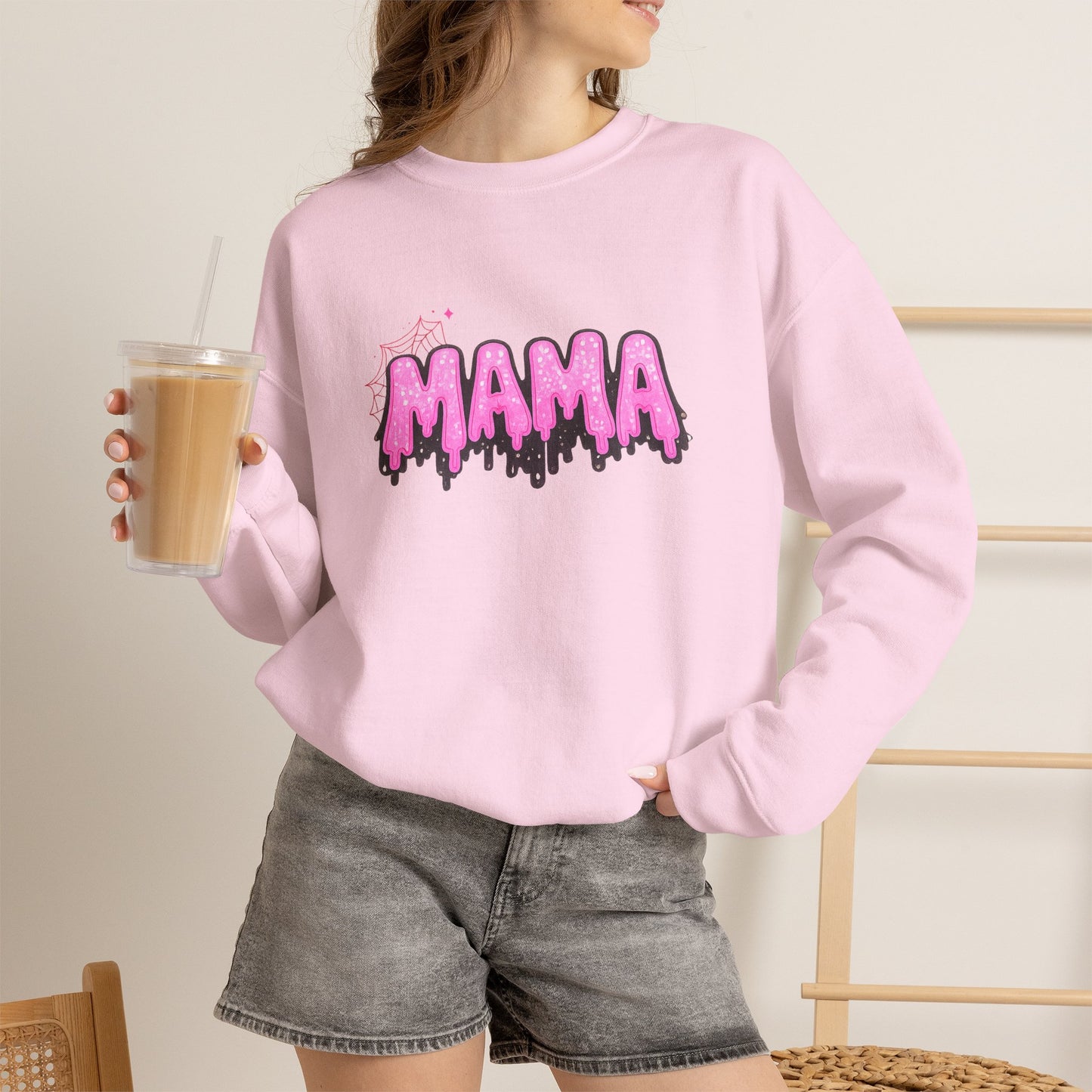 Pink Drippy MAMA Crewneck Sweatshirt | Mom Graphic Pullover