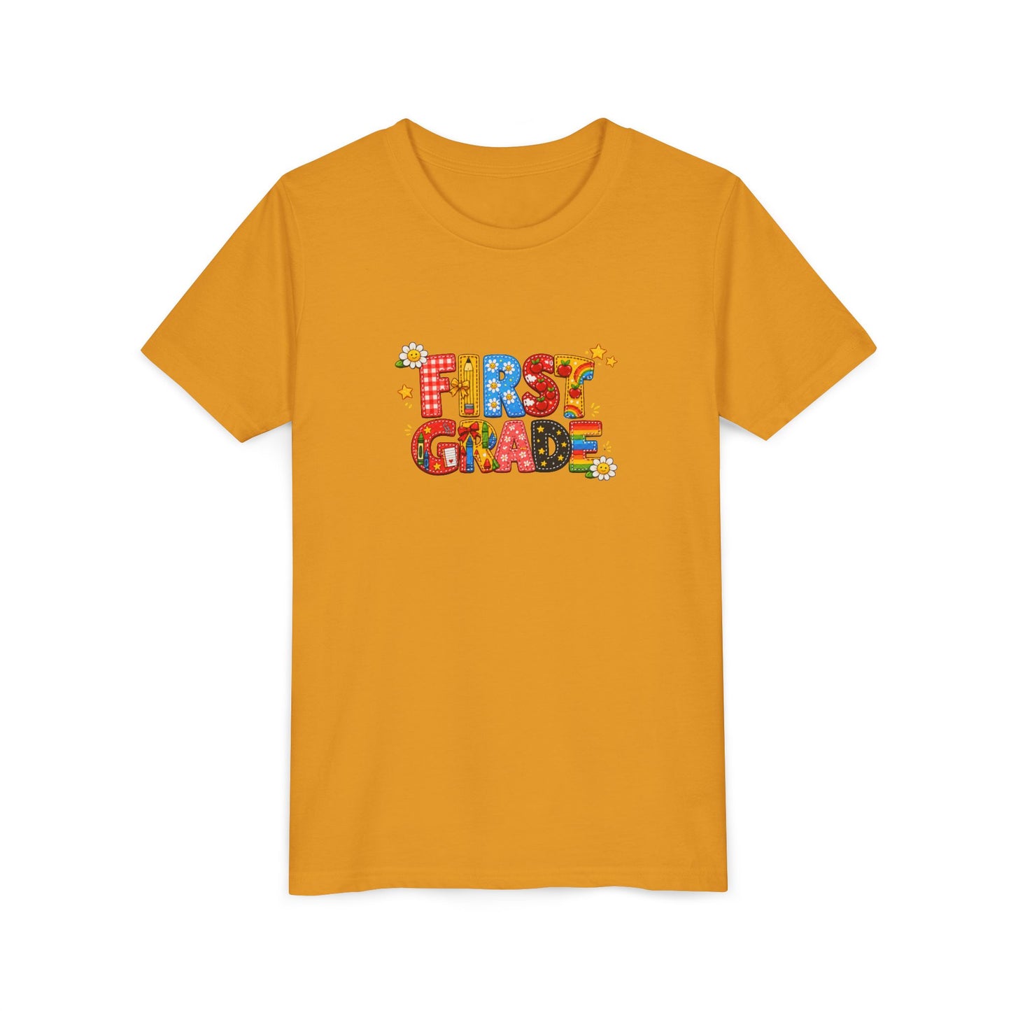 First Grade Colorful Letters Youth Tee | Back to School Kids Shirt