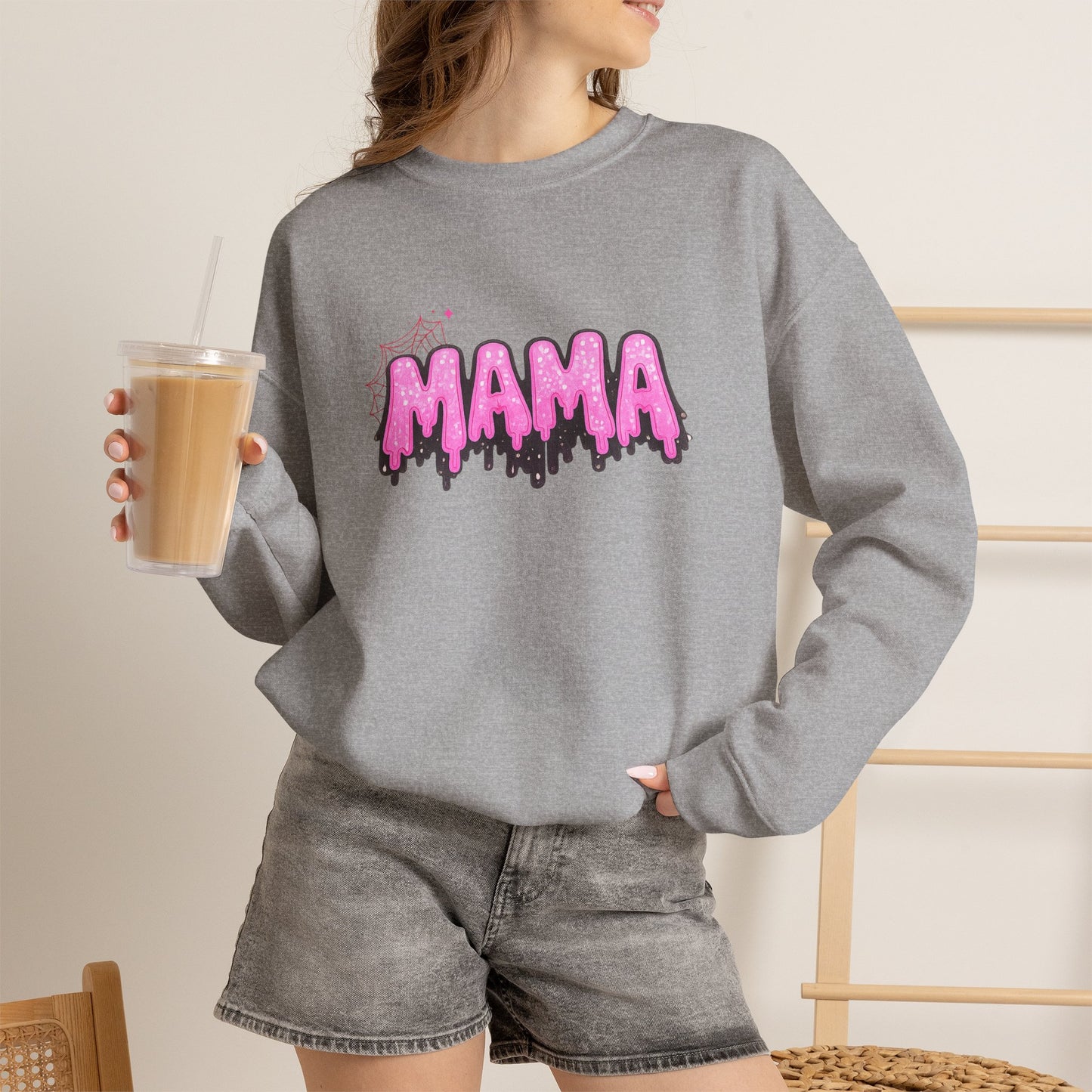 Pink Drippy MAMA Crewneck Sweatshirt | Mom Graphic Pullover