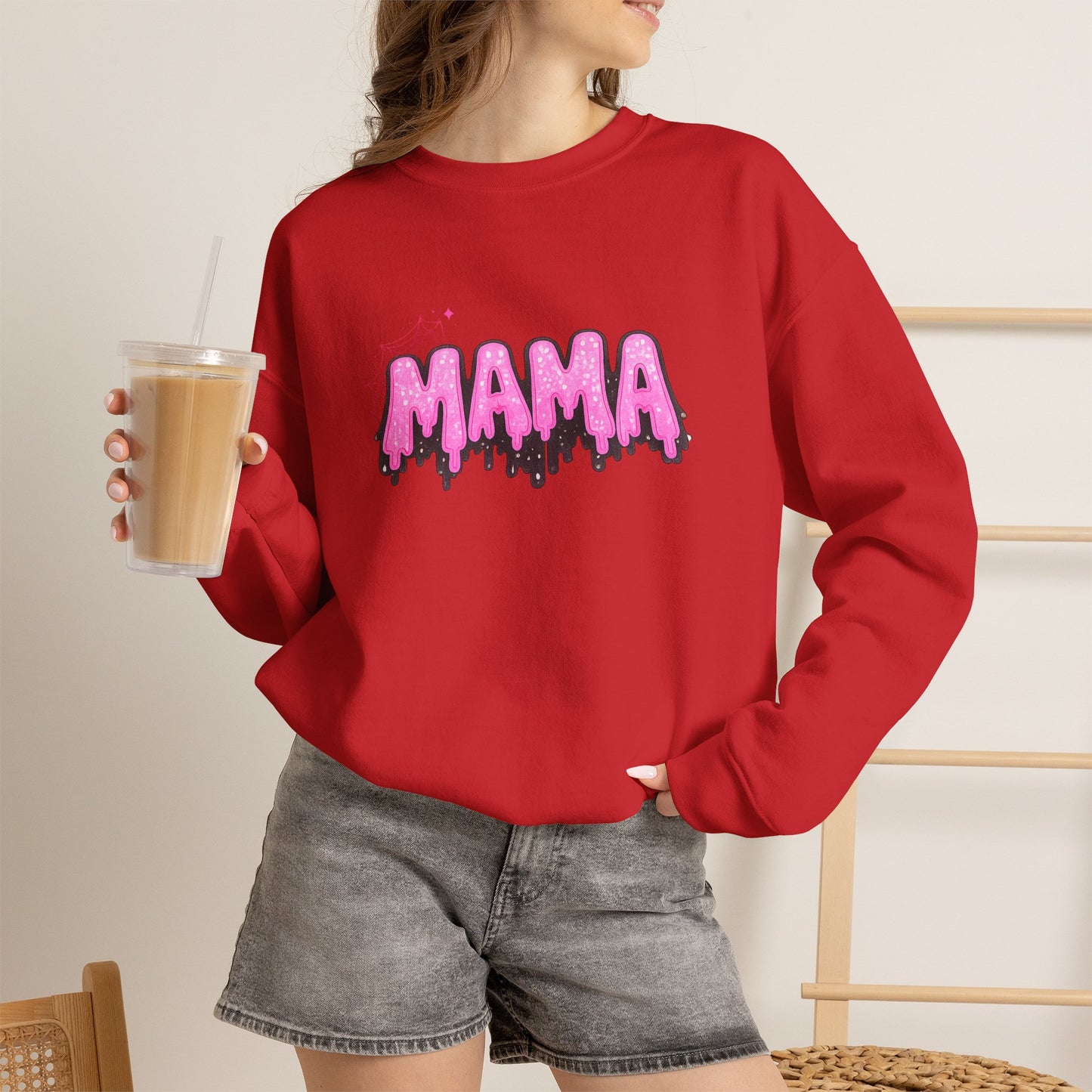Pink Drippy MAMA Crewneck Sweatshirt | Mom Graphic Pullover