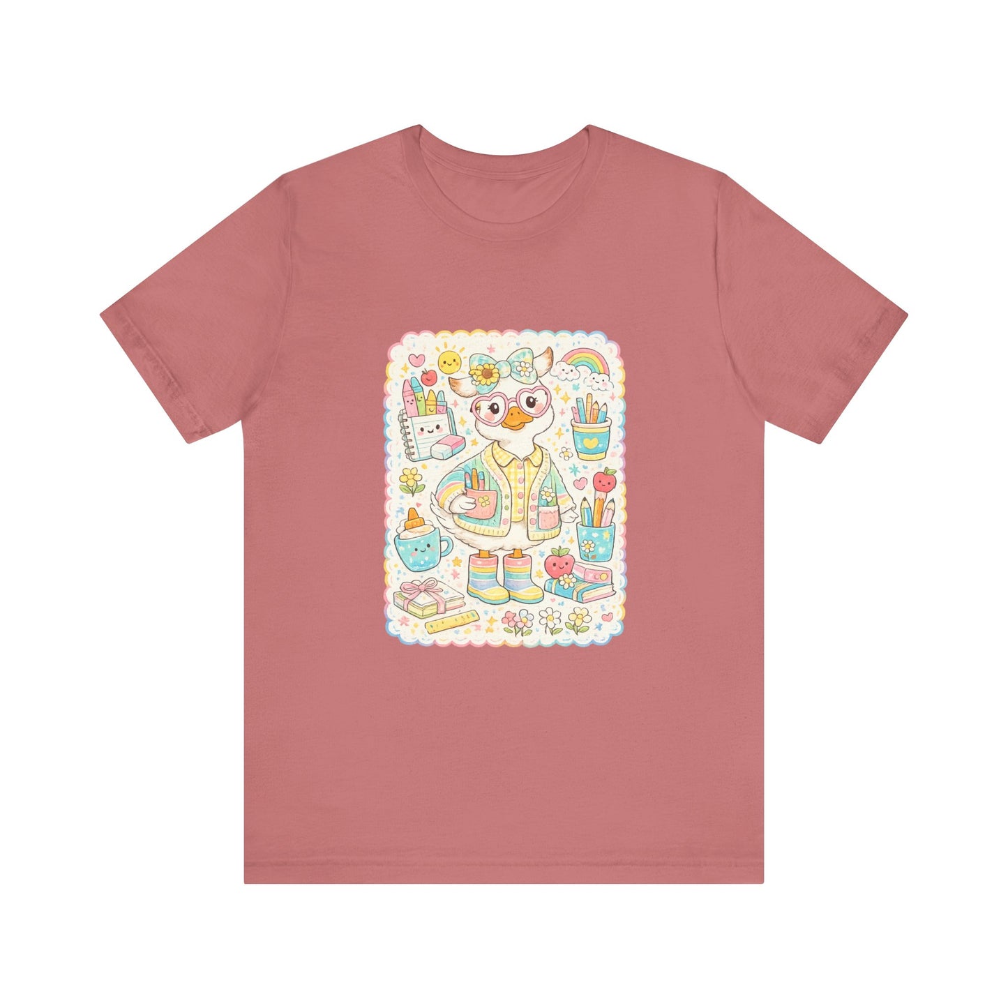 Cute Duck Artist Illustration T-Shirt | Pastel Art Supplies Tee