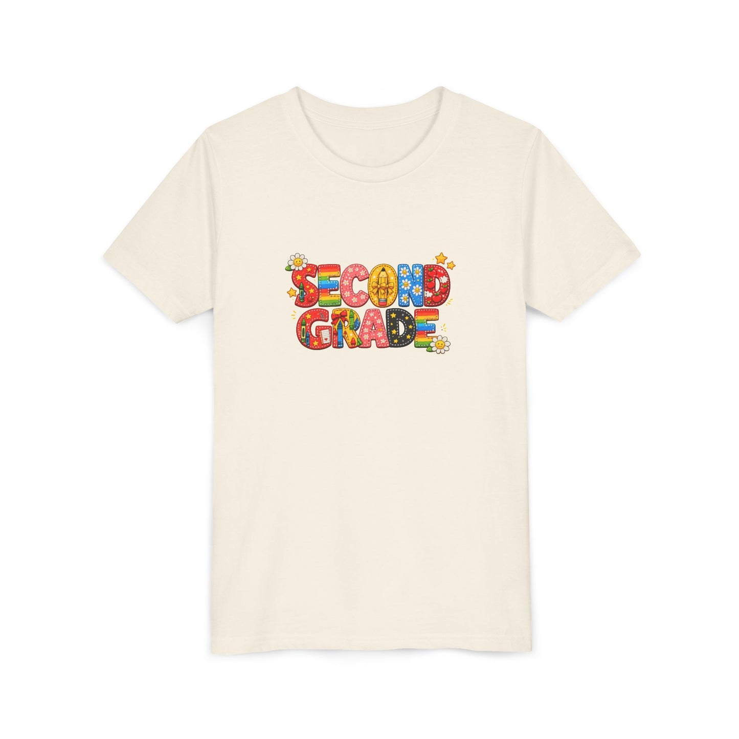 Second Grade Youth Tee | Colorful School Letters, Back-to-School Shirt