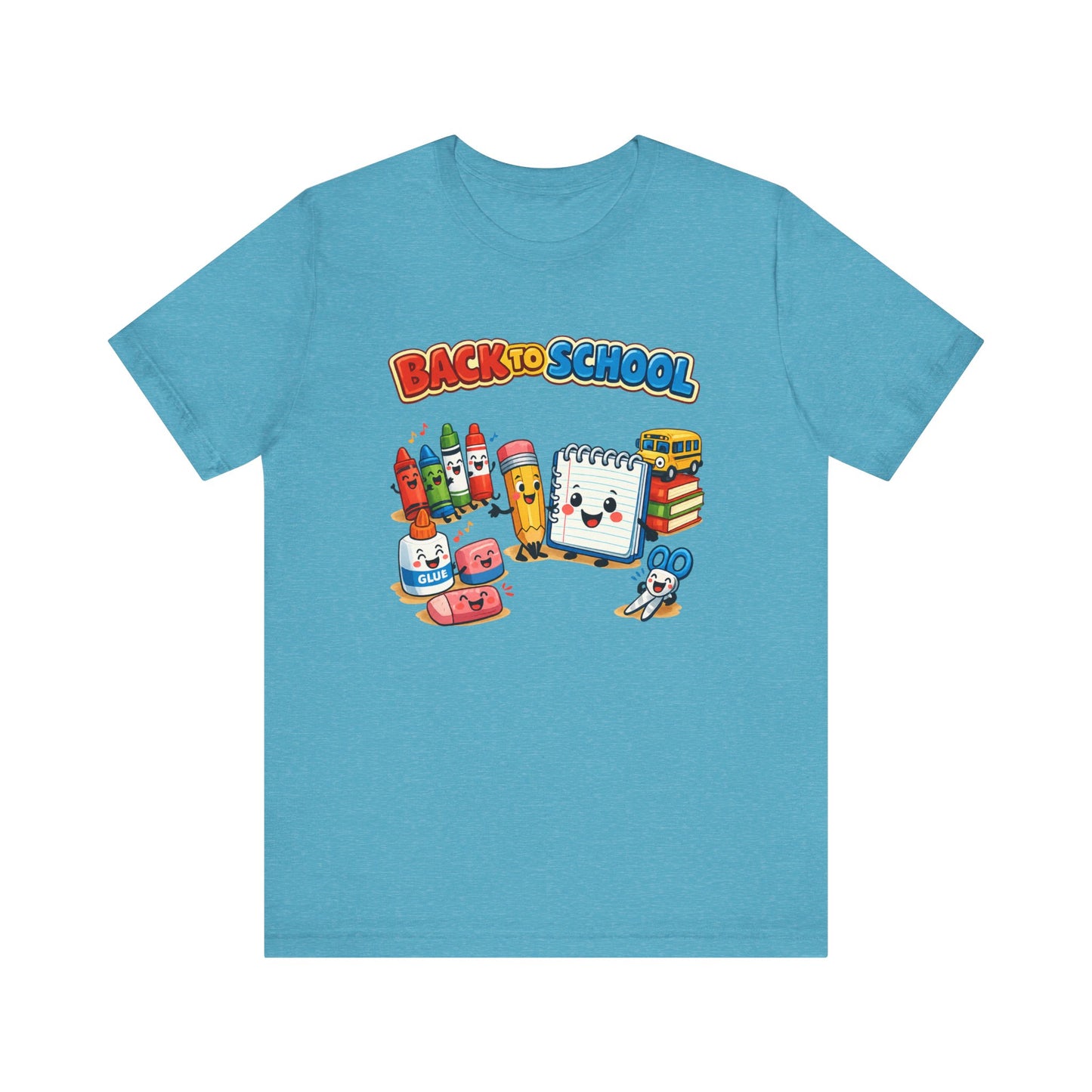 Back to School Cute School Supplies T-Shirt | Crayon Notebook Pencil Bus Tee