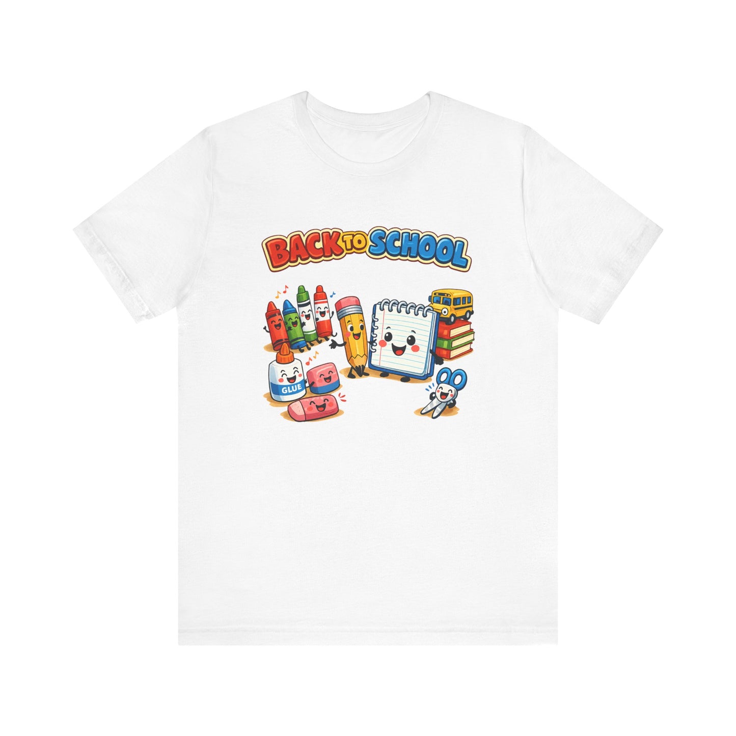 Back to School Cute School Supplies T-Shirt | Crayon Notebook Pencil Bus Tee