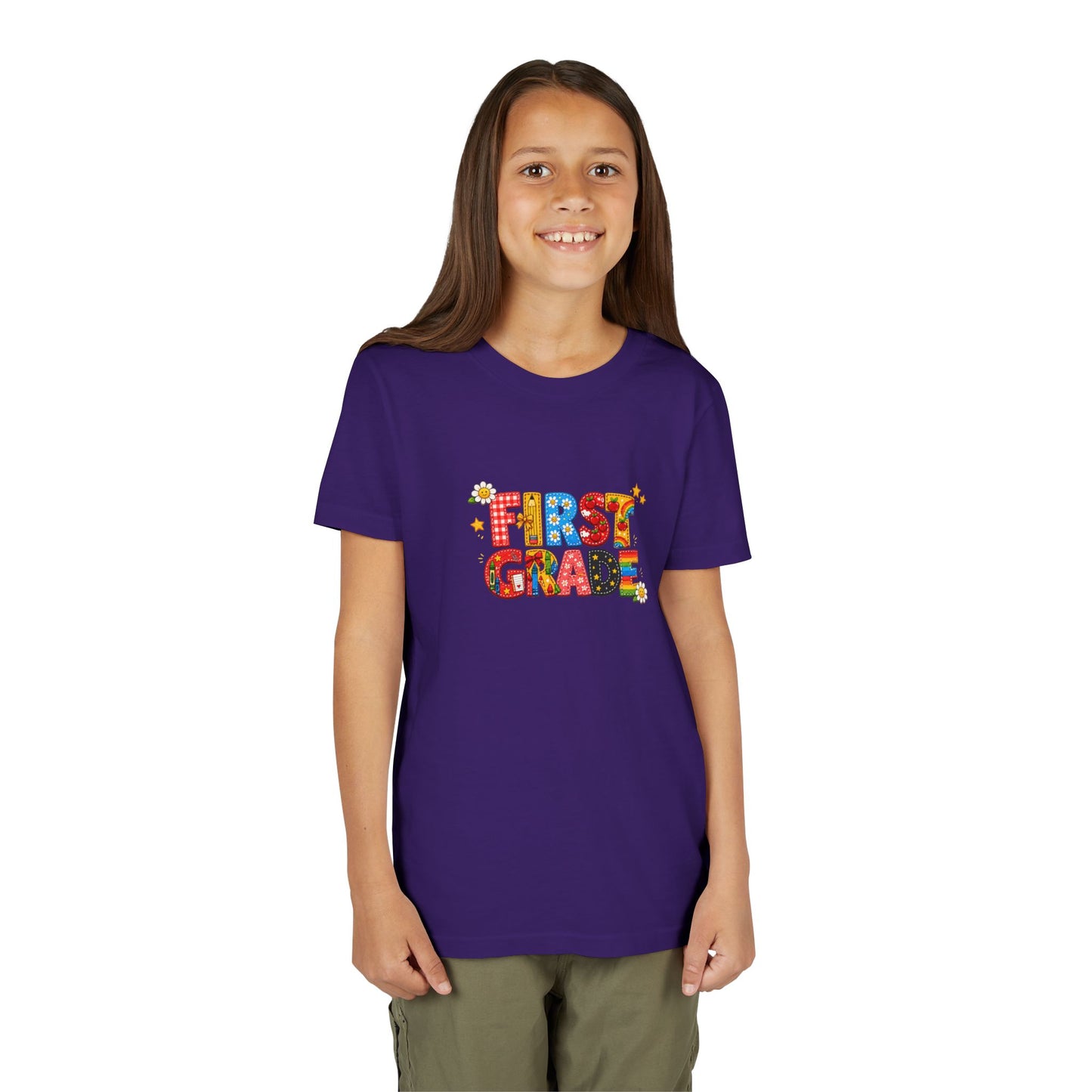 First Grade Colorful Letters Youth Tee | Back to School Kids Shirt