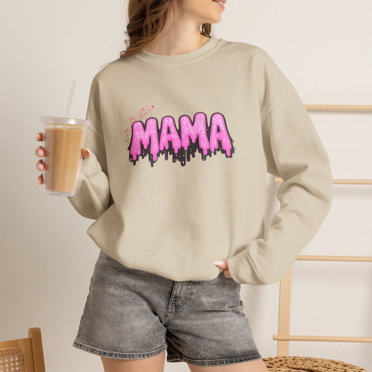 Pink Drippy MAMA Crewneck Sweatshirt | Mom Graphic Pullover