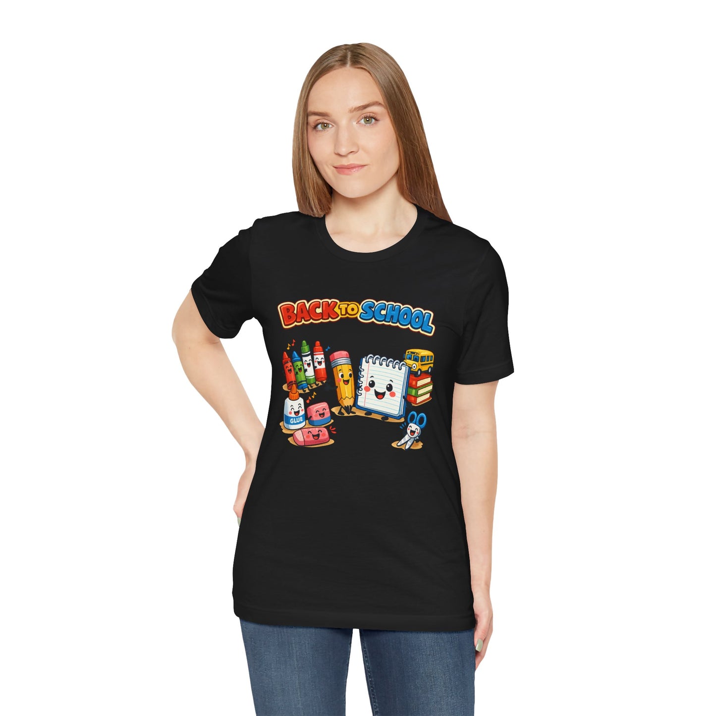 Back to School Cute School Supplies T-Shirt | Crayon Notebook Pencil Bus Tee
