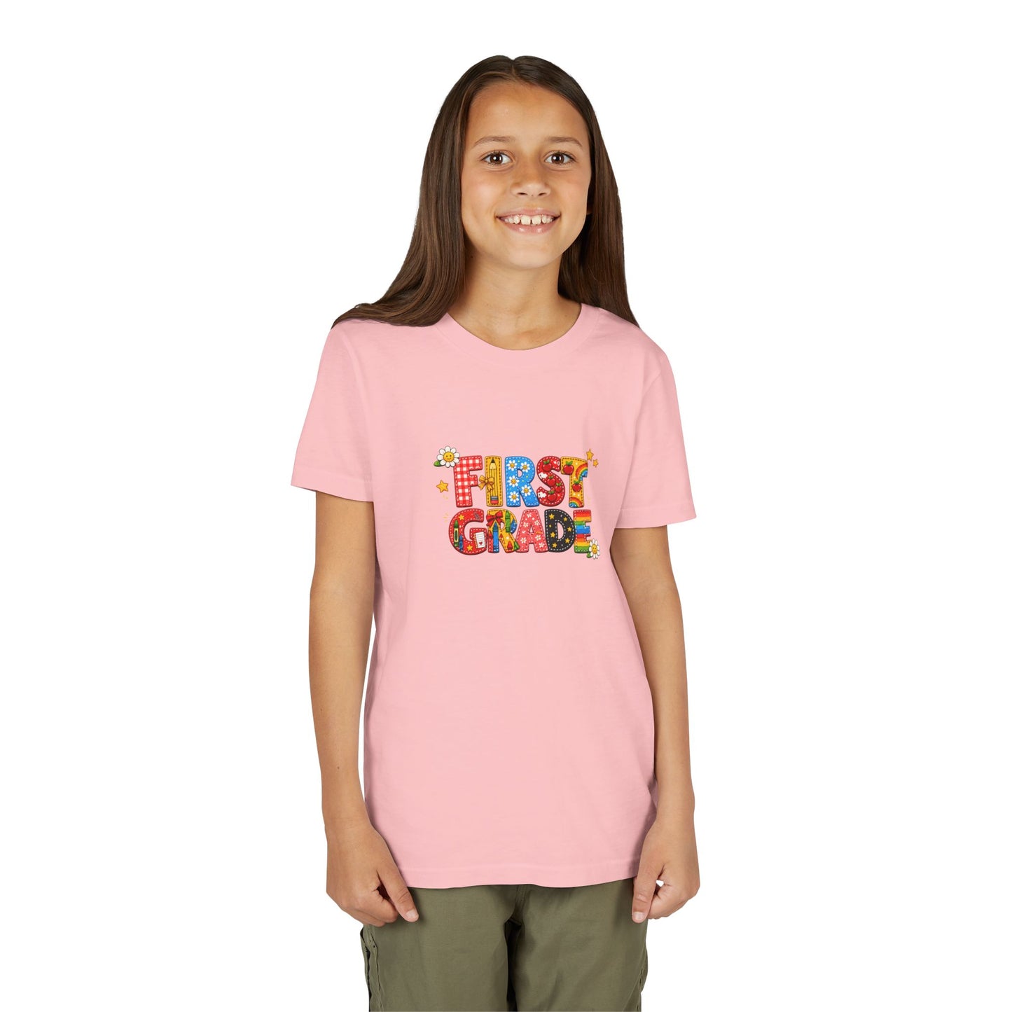First Grade Colorful Letters Youth Tee | Back to School Kids Shirt
