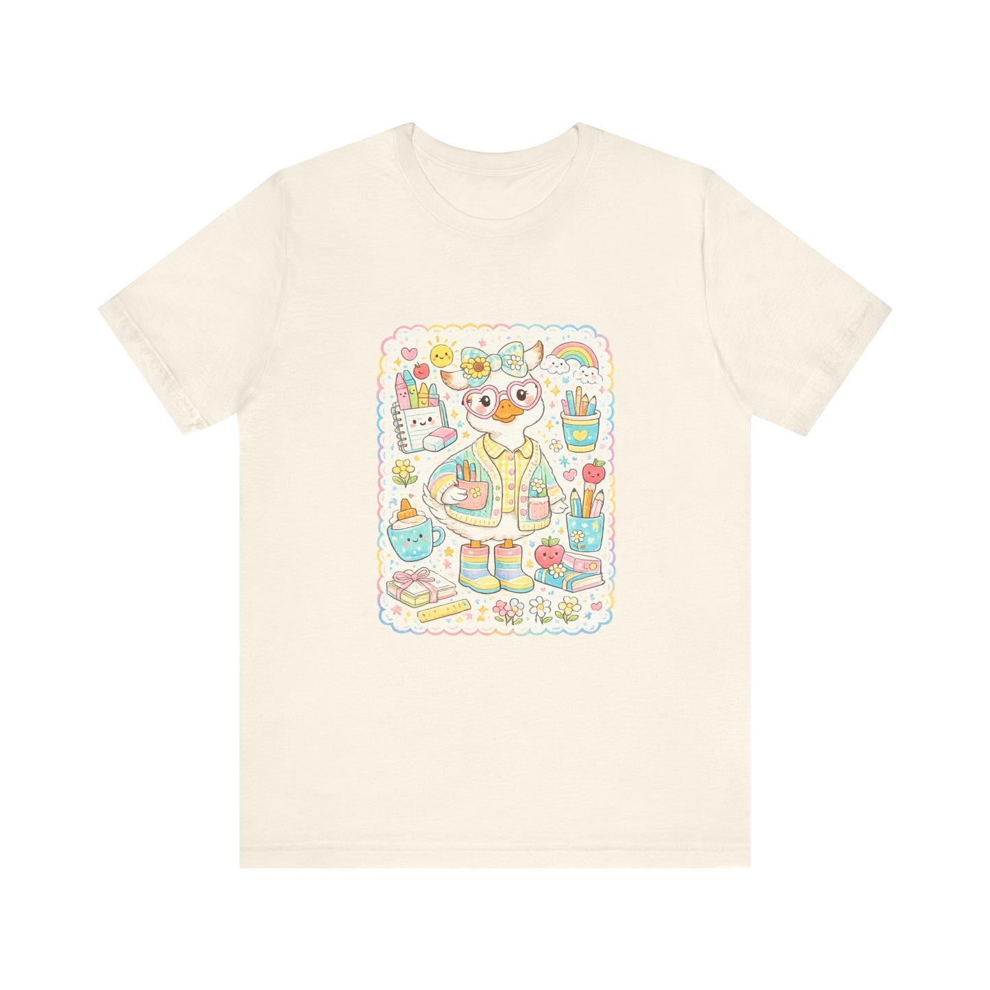Cute Duck Artist Illustration T-Shirt | Pastel Art Supplies Tee