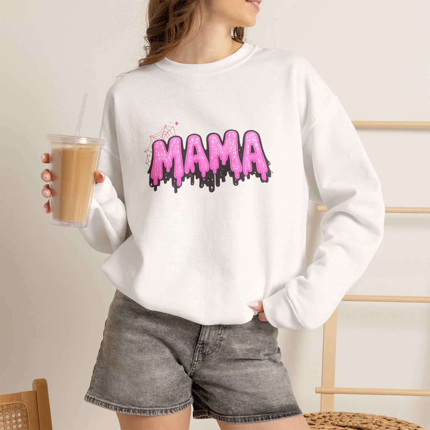 Pink Drippy MAMA Crewneck Sweatshirt | Mom Graphic Pullover