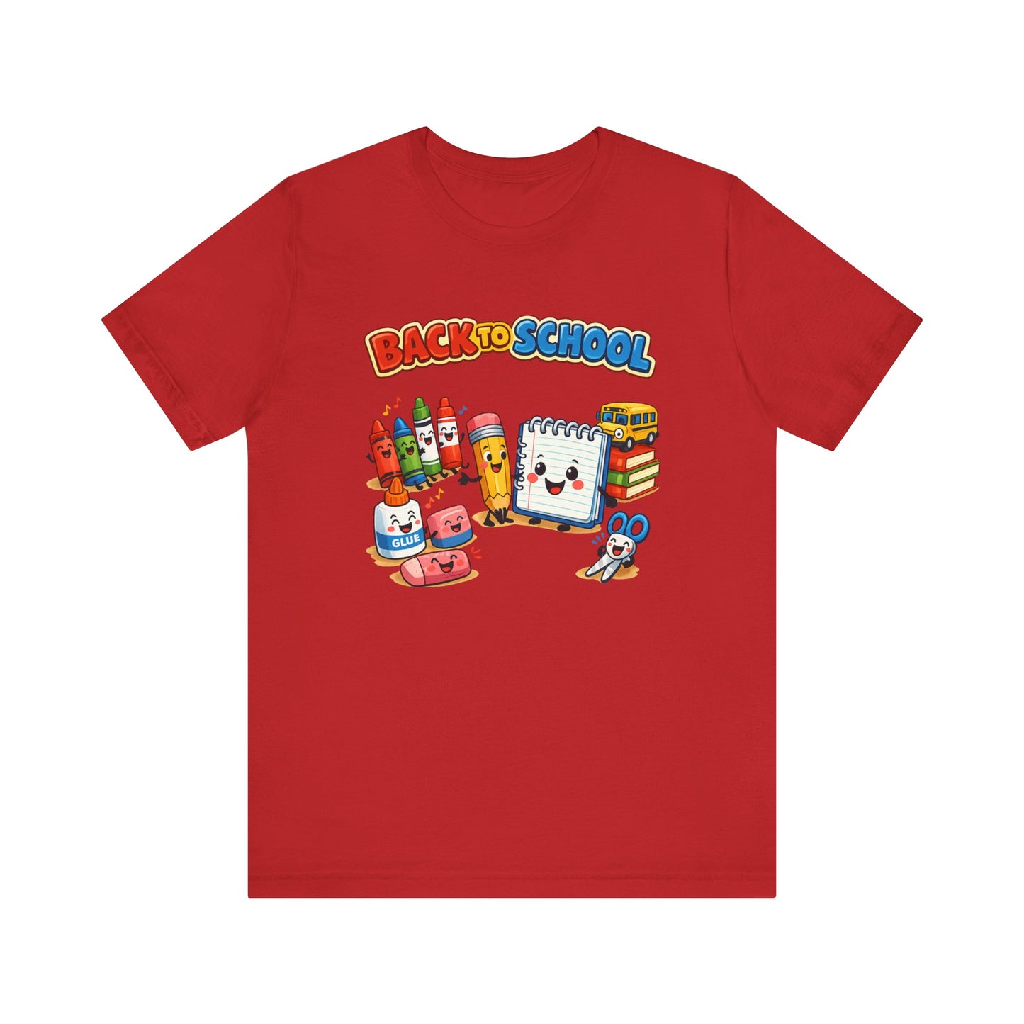 Back to School Cute School Supplies T-Shirt | Crayon Notebook Pencil Bus Tee