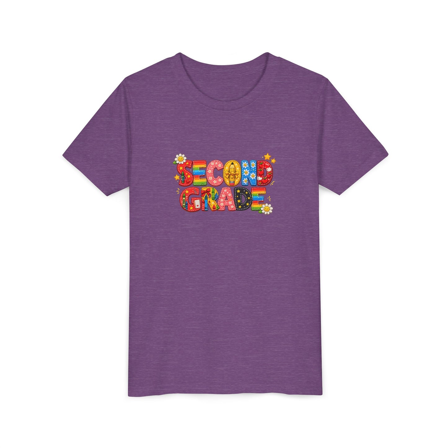 Second Grade Youth Tee | Colorful School Letters, Back-to-School Shirt