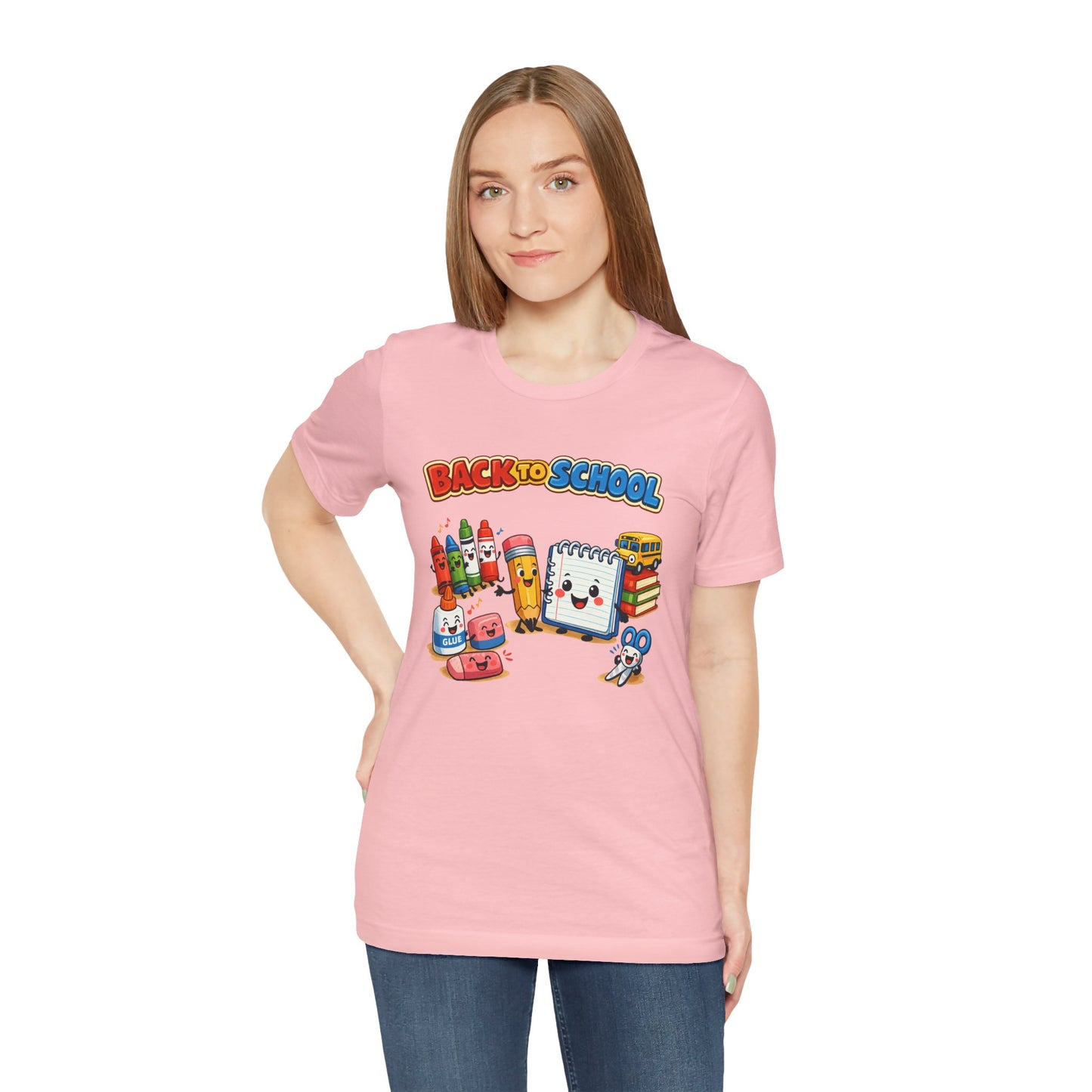 Back to School Cute School Supplies T-Shirt | Crayon Notebook Pencil Bus Tee